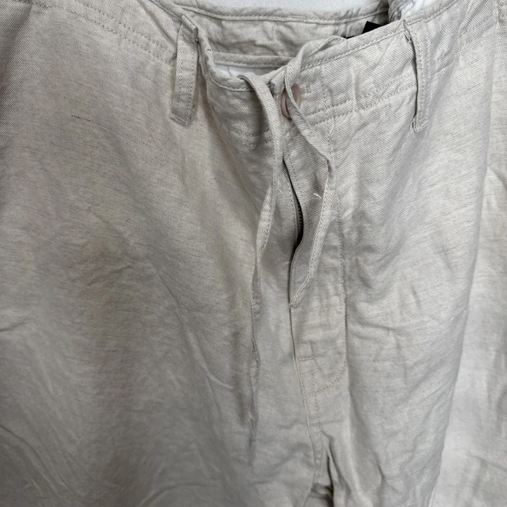 Nautica Size 42Wx32 L Beige Linen blend flat front Pants Drawstring Beach Preppy